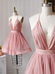 Elegant V-Neck Short Pink/Purple Prom Dress, Stylish Homecoming & Graduation Evening Gown