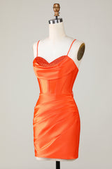 Orange Sparkly Beaded Corset Tight Short Homecoming Dress – Perfect Party