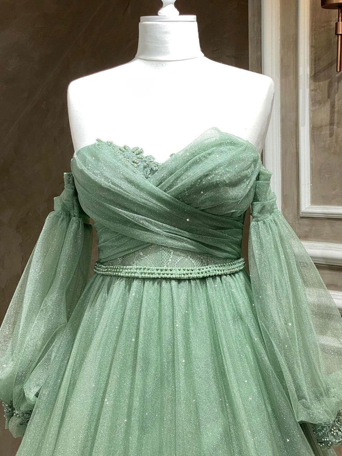 Ruched A-line Off The Shoulder Long Party Dress Prom Dress with Long Sleeves Ruched A-line Off The Shoulder Long Party Dress Prom Dress with Long Sleeves