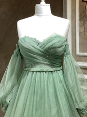 Ruched A-line Off The Shoulder Long Party Dress Prom Dress with Long Sleeves - DollyGown