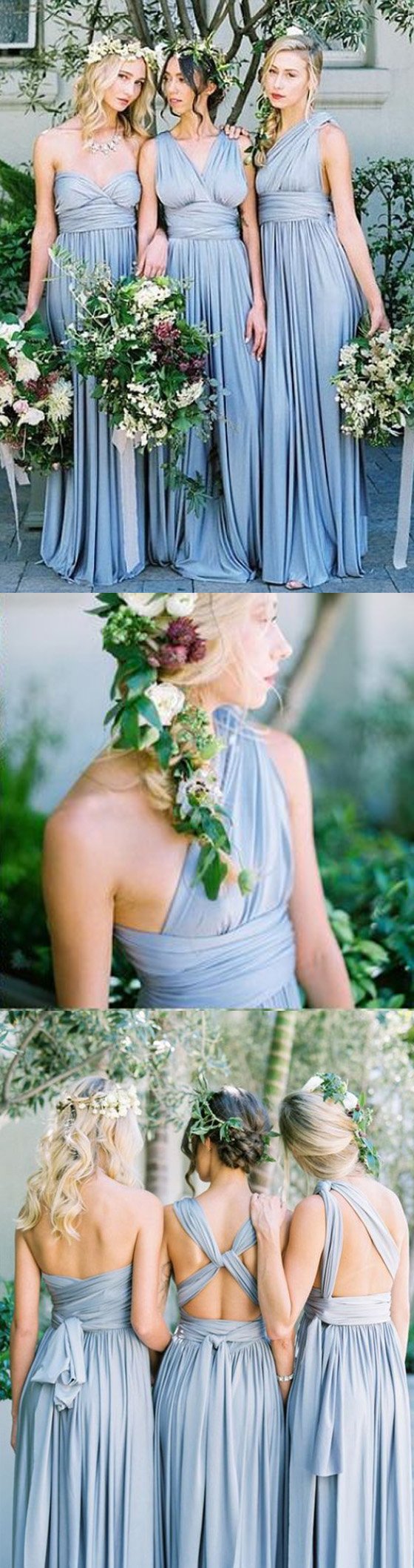 Top Trending Dusty Blue Mismatched Convertible Long Cheap Bridesmaid Dresses,#110501