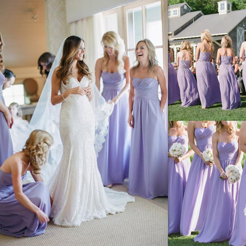 Lavender Sweetheart Neck A-line Chiffon Country Style Maxi Bridesmaid Dresses Lavender Sweetheart Neck A-line Chiffon Country Style Maxi Bridesmaid Dresses