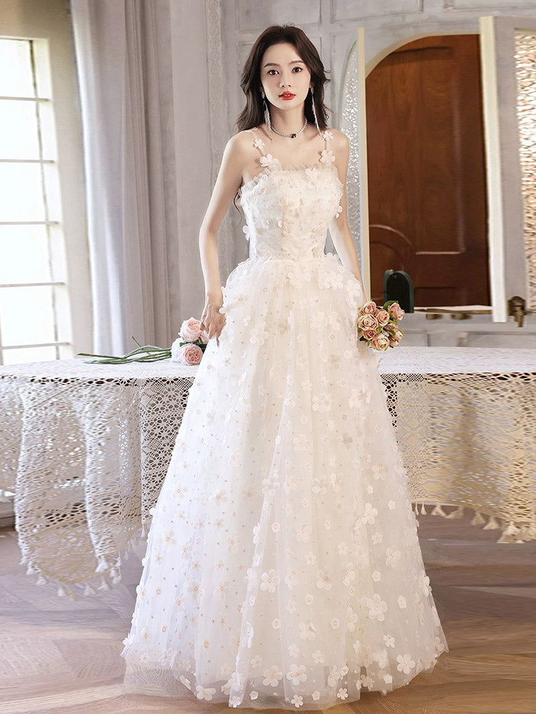 Sweet White Flower A-line Flora Wedding Dress - DollyGown