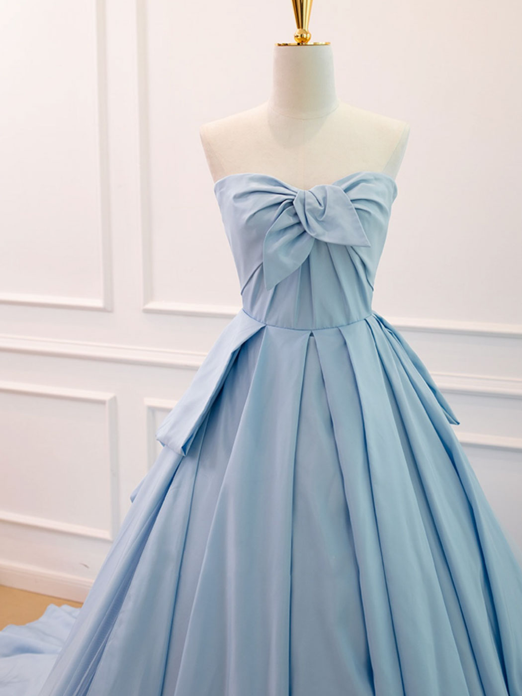 Sky Blue Strapless Ball Gown Ruched Prom Dress Formal Dress - DollyGown