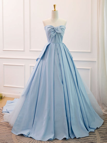 Sky Blue Strapless Ball Gown Ruched Prom Dress Formal Dress - DollyGown