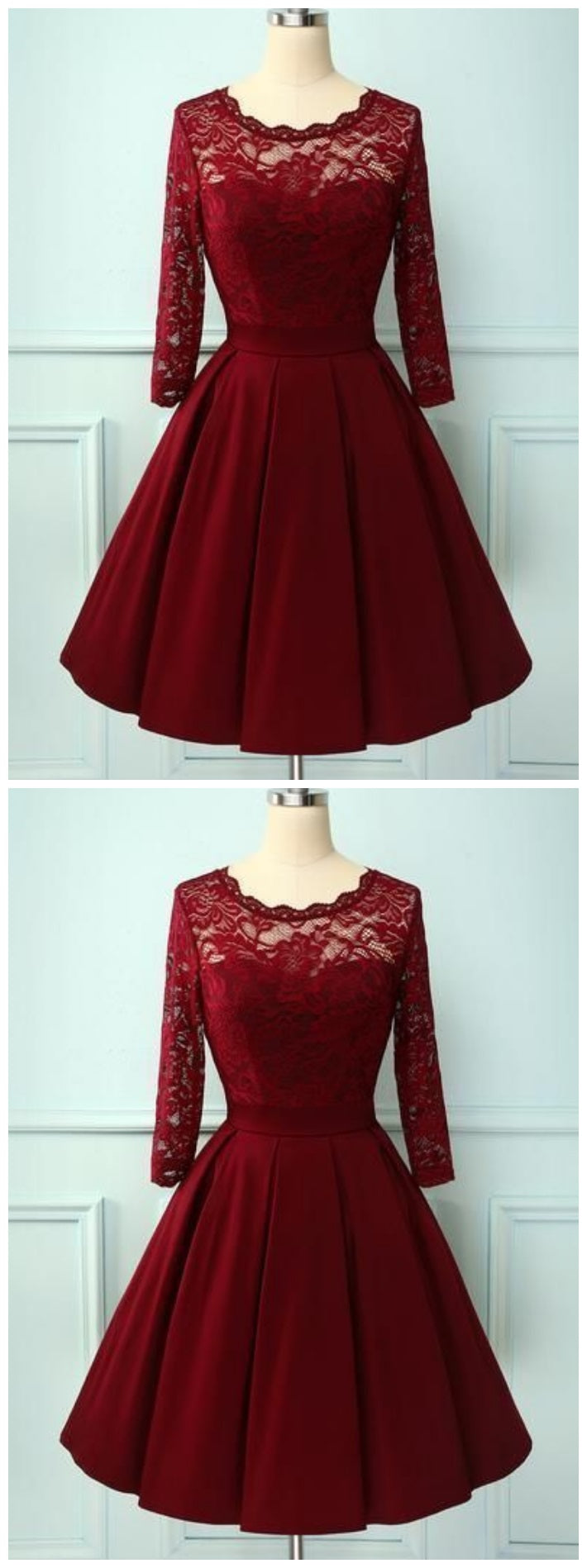 1950s Burgundy Lace Short Prom Dress with Sleeves 1950s Burgundy Lace Short Prom Dress with Sleeves