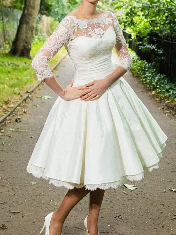 Tea Length Wedding Dresses with Sleeves Wedding Dresses Vintage 1950s Style Wedding Dresses WD006