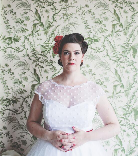 1950s Vintage Cap Sleeved  Polka Dots Tea Length Rockabilly Wedding Dress,20110641 - DollyGown