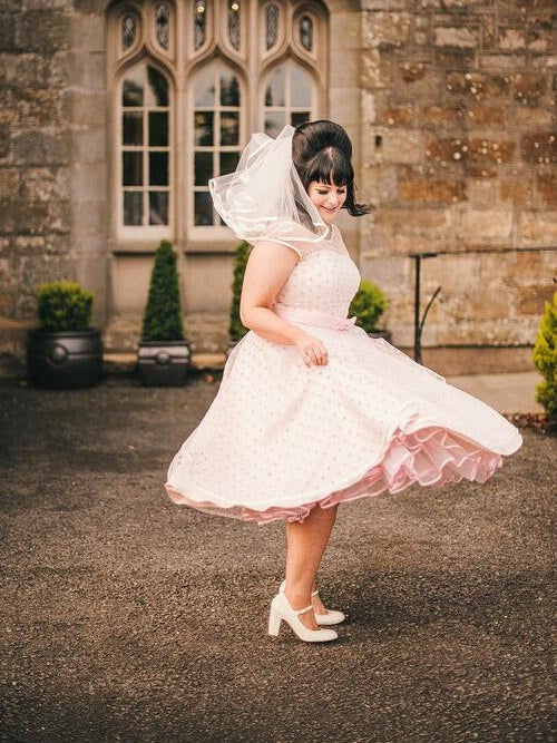 1950s Vintage Short Pink Polka Dot Retro Wedding Dress Tea Length,20111658 - DollyGown