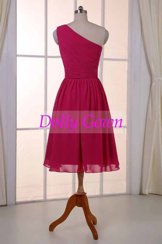 Short One Shoulder Hot Pink Bridesmaid Dresses Short One Shoulder Hot Pink Bridesmaid Dresses
