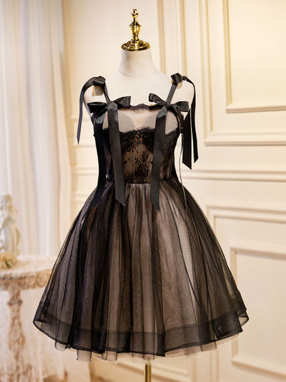 Short Black Lace Top Homecoming Dress Party Dress - DollyGown