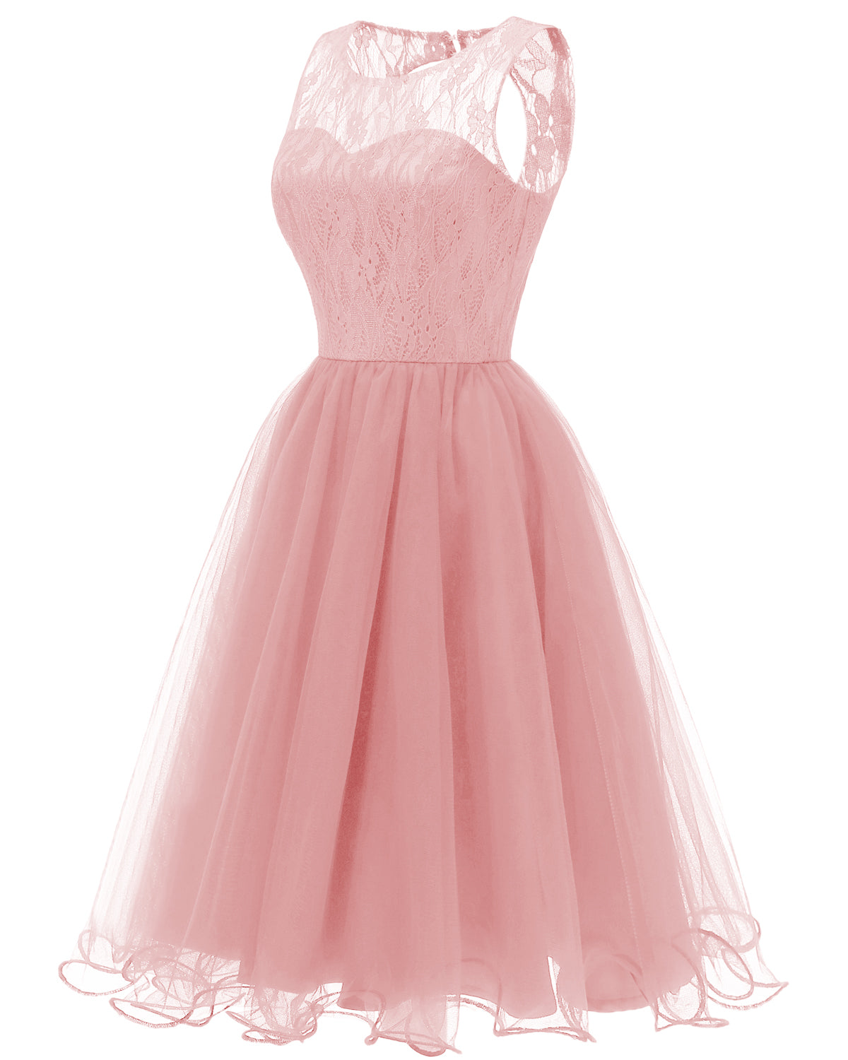 Pink Retro Modest Navy Lace Tulle Cocktail Dress Short Homecoming Dress, 074P-Dolly Gown
