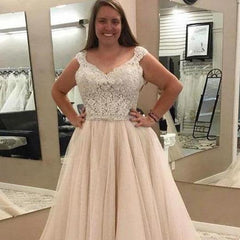 2019 Plus Size Cap Sleeves Wedding Dress with Delicate Lace Beading Top ,GDC1137-Dolly Gown