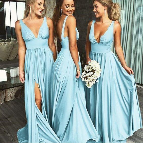 2019 Sexy Bridesmaid Dresses Blue Long Fall Deep V neck Fall Bridesmaid Gowns,GDC1046-Dolly Gown