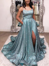 2021 Backless Sparkly Spaghetti Straps Side Slits Prom Dress with Pockets,20081611-Dolly Gown