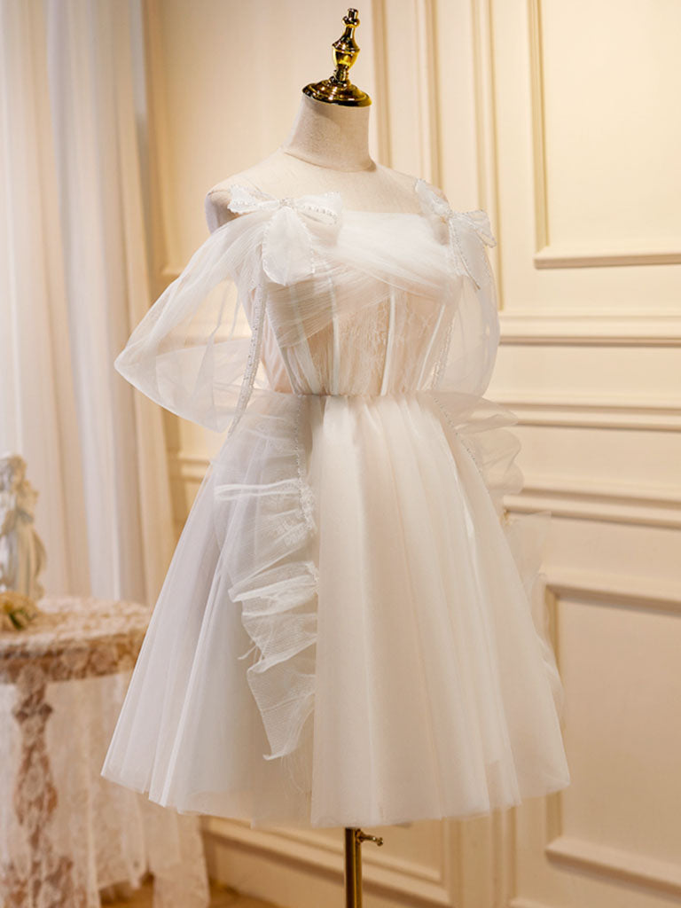 Romantic Flowy Sheer Tulle Short White Prom Dress Occasion Dress Romantic Flowy Sheer Tulle Short White Prom Dress Occasion Dress