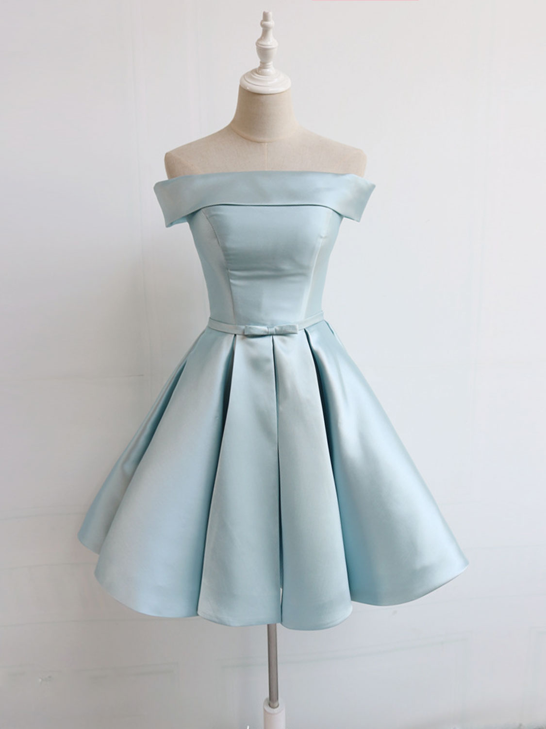 Light Blue Off The Shoulder Satin Homecoming Dress 8th Grade Dance Dress - DollyGown