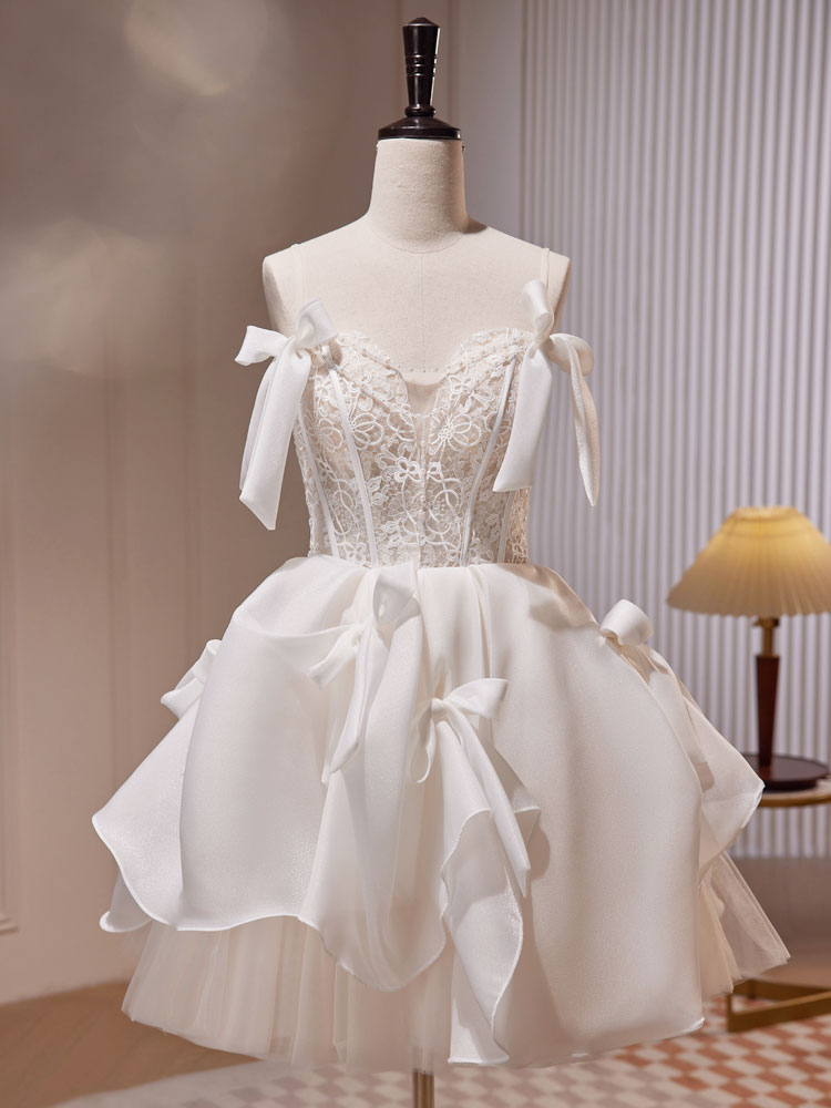 See Through Lace Top White Short Homecoming Dress - DollyGown