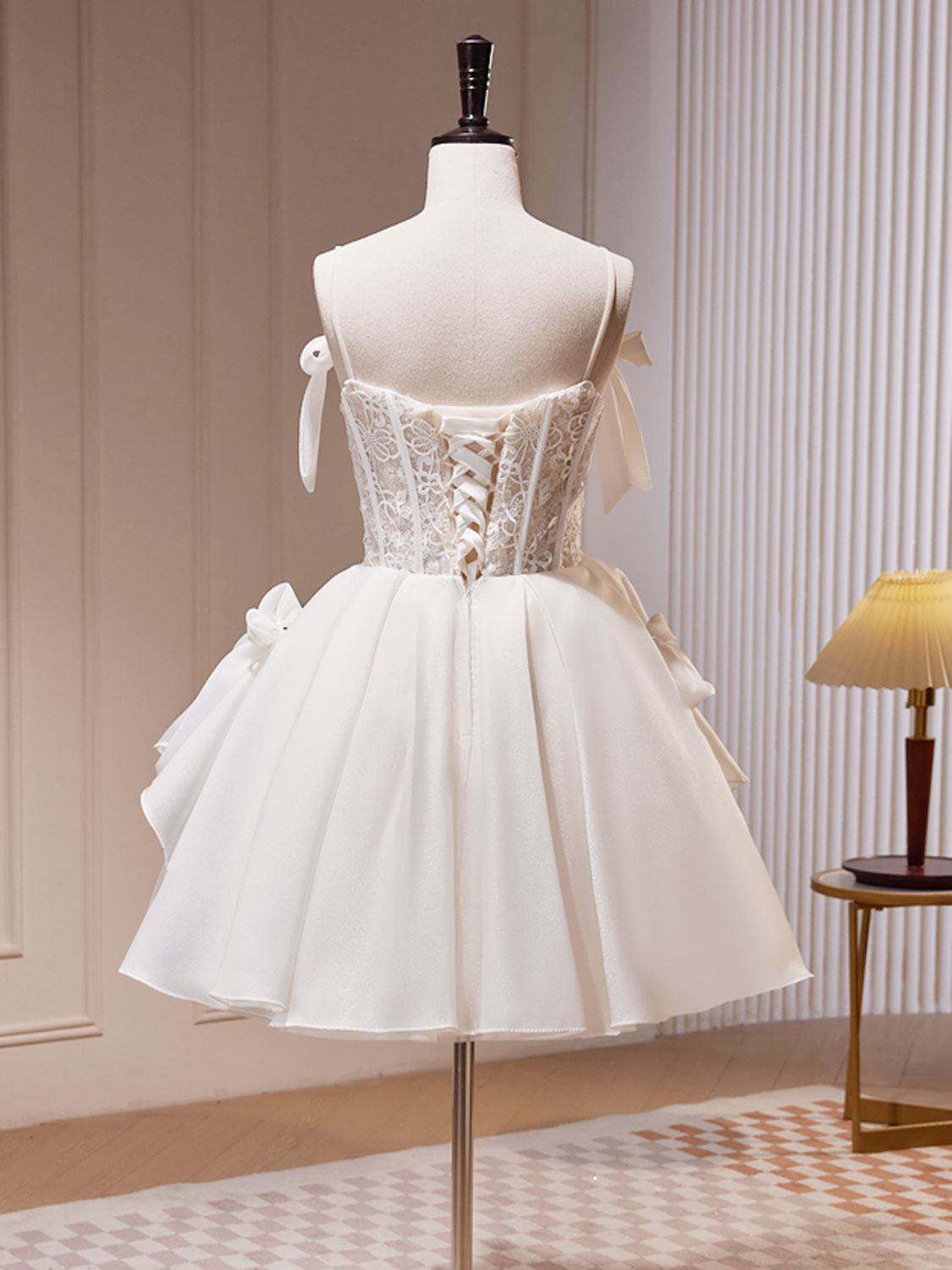 See Through Lace Top White Short Homecoming Dress - DollyGown