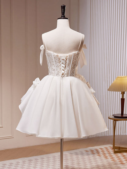 Romantic Flowy Sheer Tulle Short White Prom Dress Occasion Dress