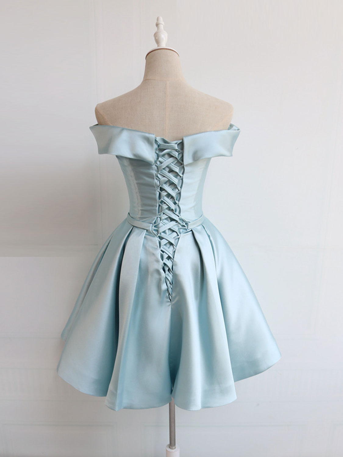 Light Blue Off The Shoulder Satin Homecoming Dress 8th Grade Dance Dress Light Blue Off The Shoulder Satin Homecoming Dress 8th Grade Dance Dress