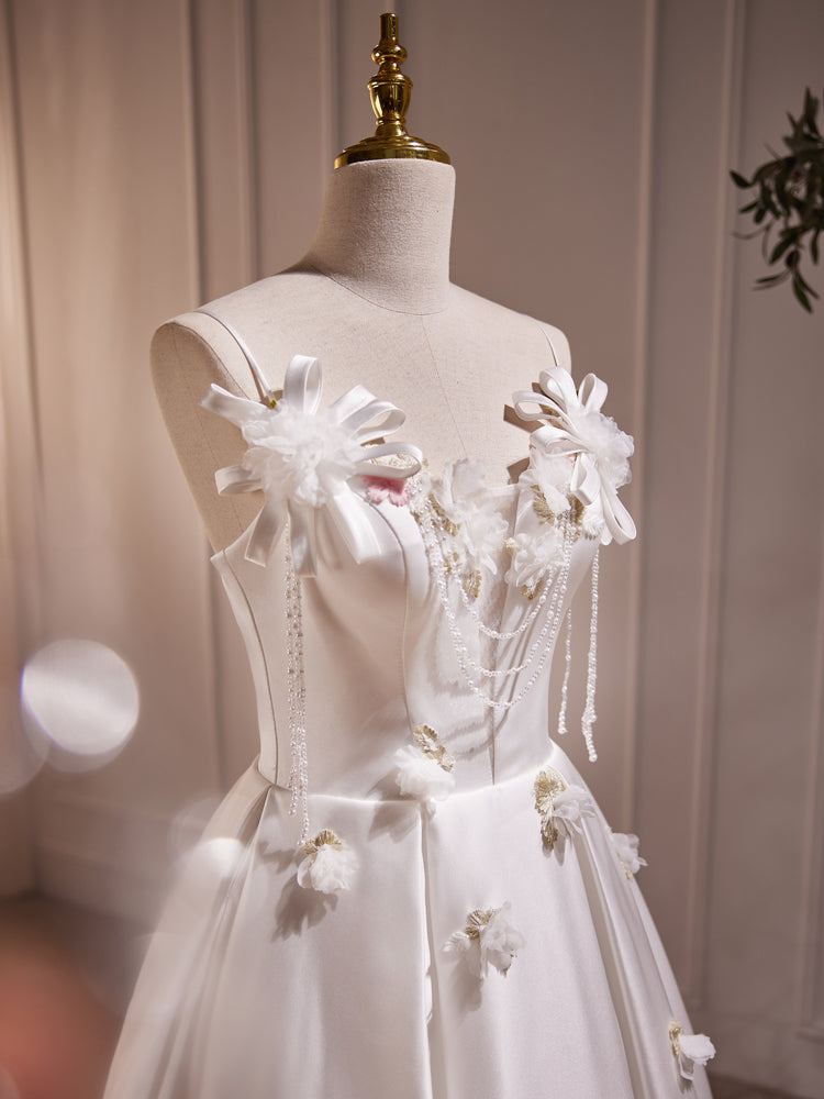 Spaghetti Strap Tea Length White Prom Dress Homecoming Dress Spaghetti Strap Tea Length White Prom Dress Homecoming Dress