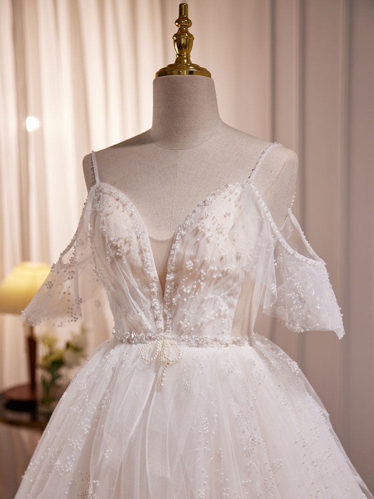 Sweet Spaghetti Strap Off Shoulders Tulle Bead Ball Gown Sheer Wedding Dress Sweet Spaghetti Strap Off Shoulders Tulle Bead Ball Gown Sheer Wedding Dress