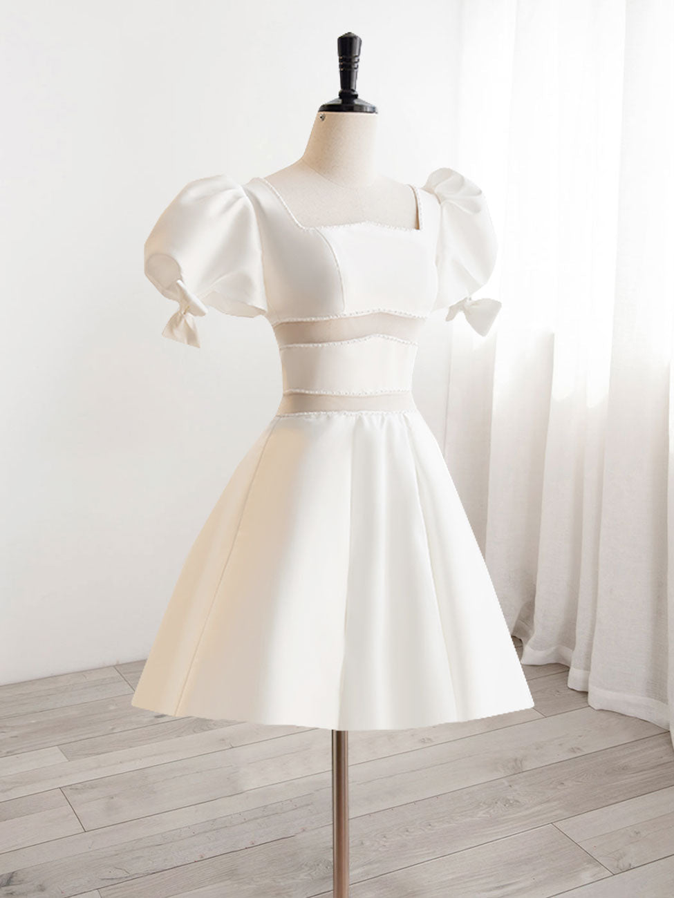 Square Neck White Occasion Homecoming Dresses with Bubble Sleeves Square Neck White Occasion Homecoming Dresses with Bubble Sleeves