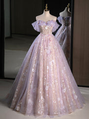 Delicate Floral Lace Off The Shoulder Ball Gown Illusion Prom Dress - DollyGown