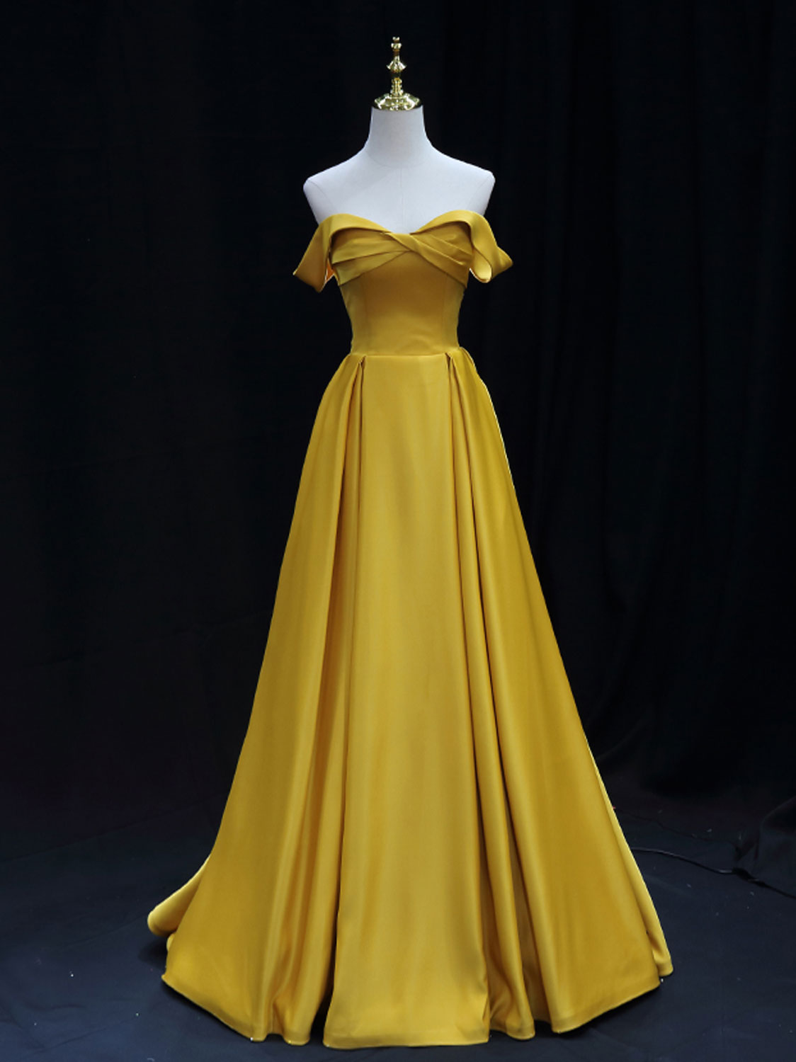 Strapless A-line Satin Yellow Prom Dress Formal Dress - DollyGown