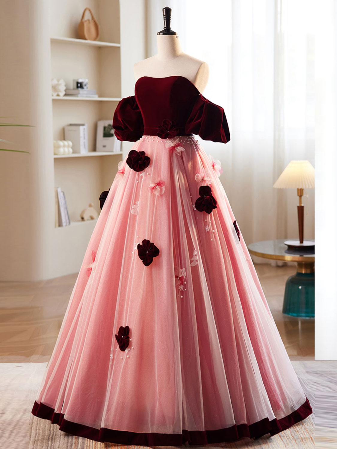 Peach Pink Spandex Halter Long Flounced Prom Dress - Promfy
