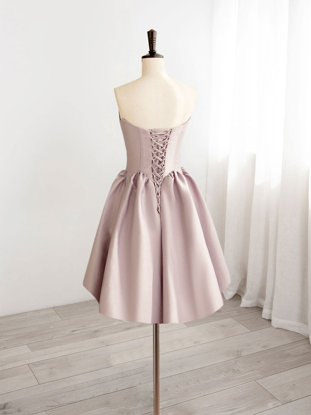 Pale Pink V-Neck Satin Short Party Dress 8th Grade Dance Dress - DollyGown