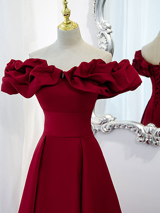 Cute Off The Shoulder Burgundy Short Homecoming Dress Formal Dress - DollyGown