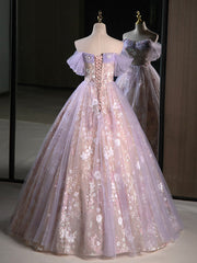 Delicate Floral Lace Off The Shoulder Ball Gown Illusion Prom Dress - DollyGown