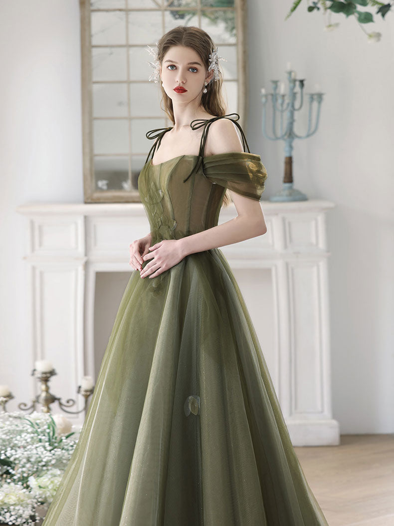 Sage Green A-line Off The Shoulder Maxi Formal Dress Occasion Dress - DollyGown