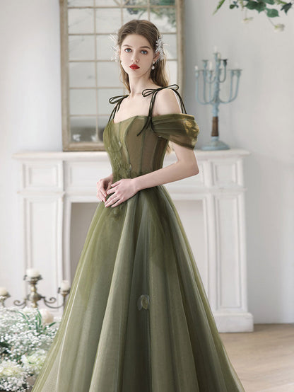 Sage Green A-line Off The Shoulder Maxi Formal Dress Occasion Dress - DollyGown