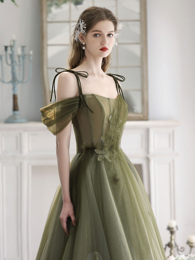 Barraganetal | Green Maxi A-Line Tulle Dress