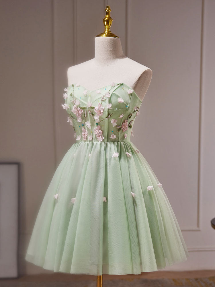 Green Tulle  See Through Sheer Homecoming Dress Party Dress - DollyGown