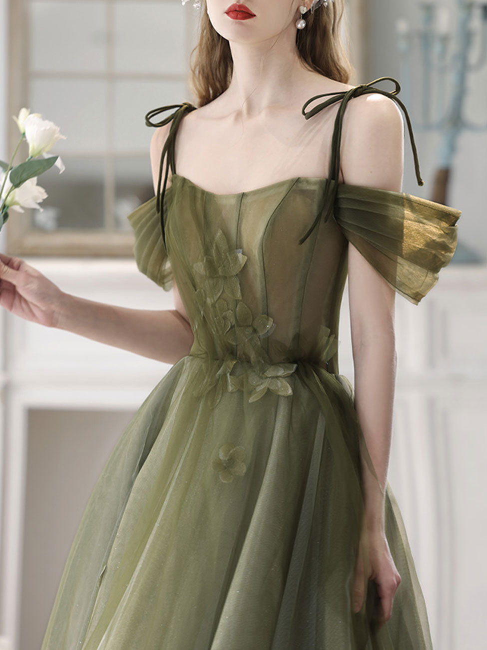 Sage Green A-line Off The Shoulder Maxi Formal Dress Occasion Dress - DollyGown