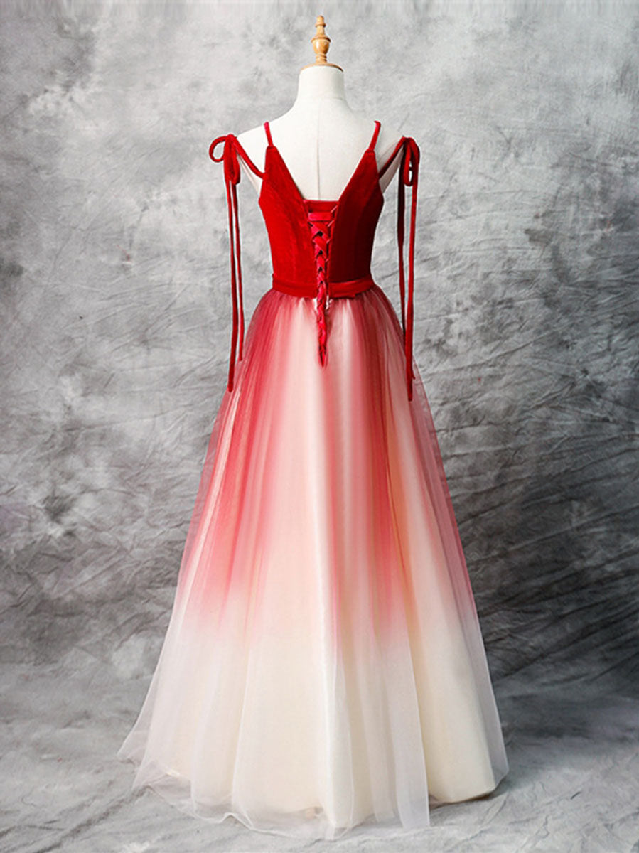 Ombre Red Maxi Long A-line Prom Dress Formal Dress Ombre Red Maxi Long A-line Prom Dress Formal Dress