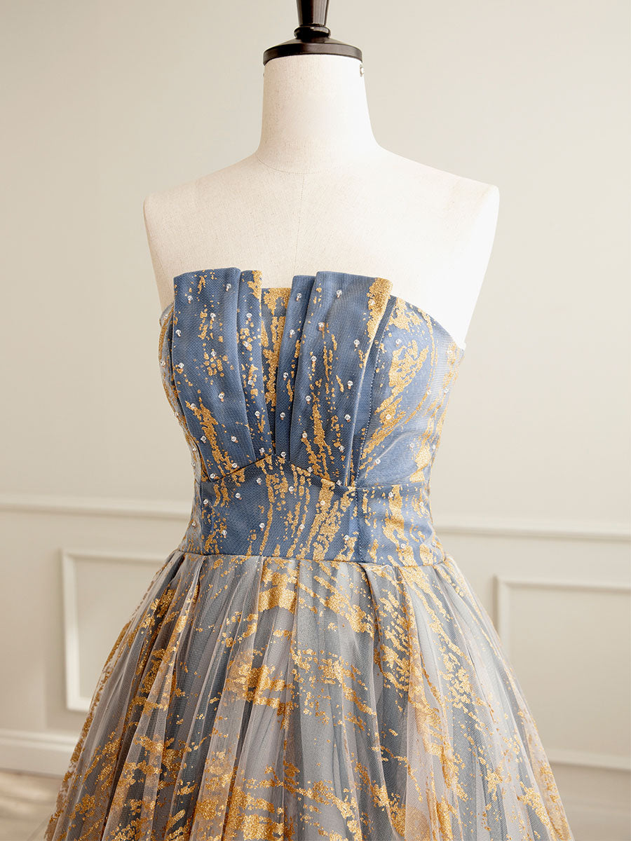 Strapless Gold/Blue Short Homecoming Dress 8th Grade Formal Dress Strapless Gold/Blue Short Homecoming Dress 8th Grade Formal Dress