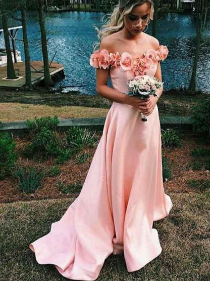 3D flowers Off Shoulders Blush Pink Prom Dress, 8th Grade Formal Dress,GDC1273-Dolly Gown