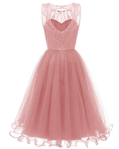 Pink Retro Modest Navy Lace Tulle Cocktail Dress Short Homecoming Dress, 074P-Dolly Gown