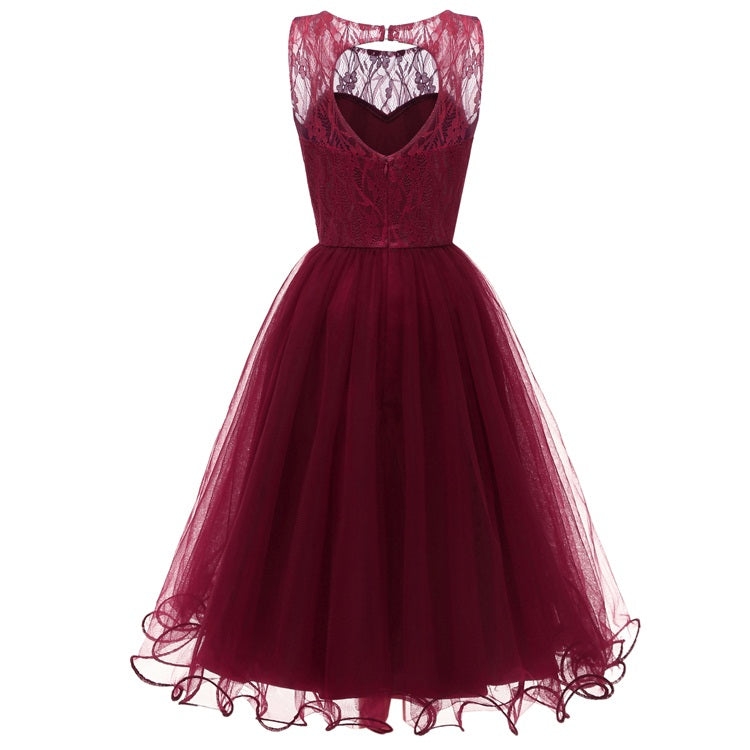 Maroon Retro Prom Dress Modest Lace Top Tulle Dress Short Homecoming Dress, 074B-Dolly Gown