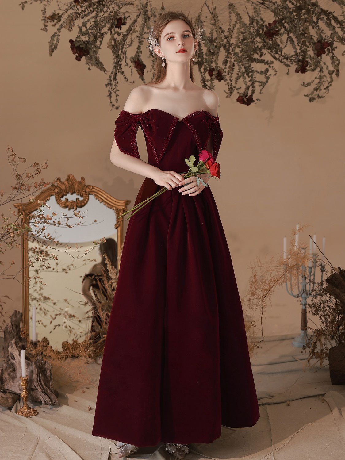 Velvet Evening Gowns Sleeves | Long Sleeve Velvet Evening Dress - Evening  Dress - Aliexpress