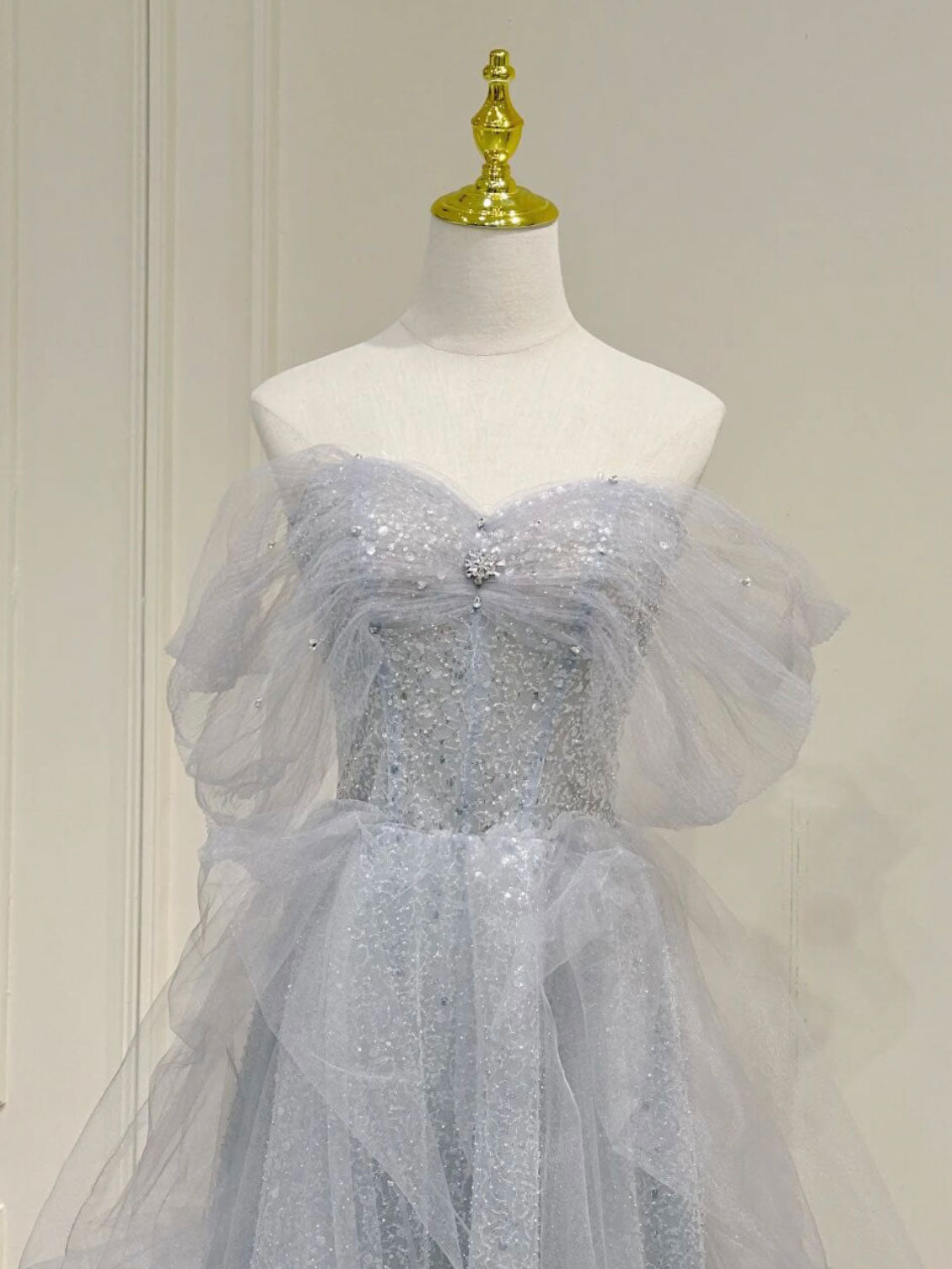 Flowy Light Grey Strapless Maxi Boho Prom Dress Flowy Light Grey Strapless Maxi Boho Prom Dress
