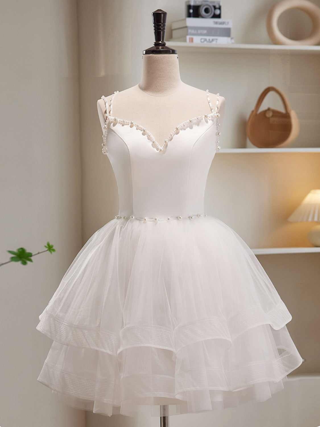 Cute Tiered White Short Homecoming Dress Formal Dress - DollyGown