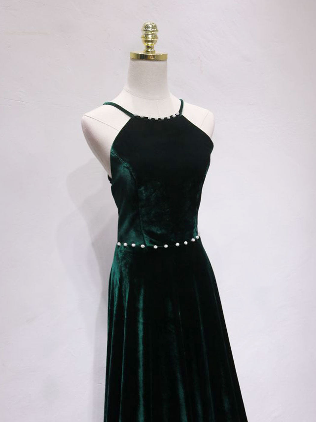 A-Line Backless Green Velvet Long Prom Dresses | Green Formal Evening Dresses A-Line Backless Green Velvet Long Prom Dresses | Green Formal Evening Dresses