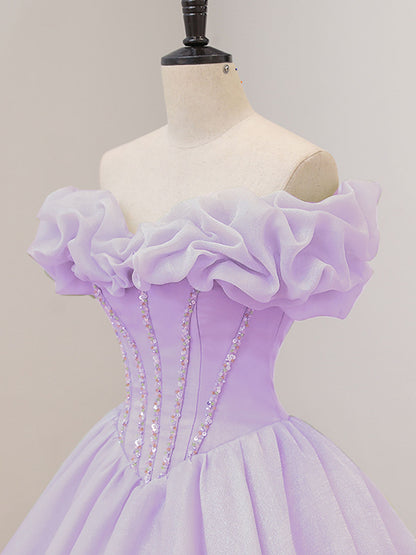 Lilac Off The Shoulder Disney Princess Ball Gown Quinceanera Dress - DollyGown