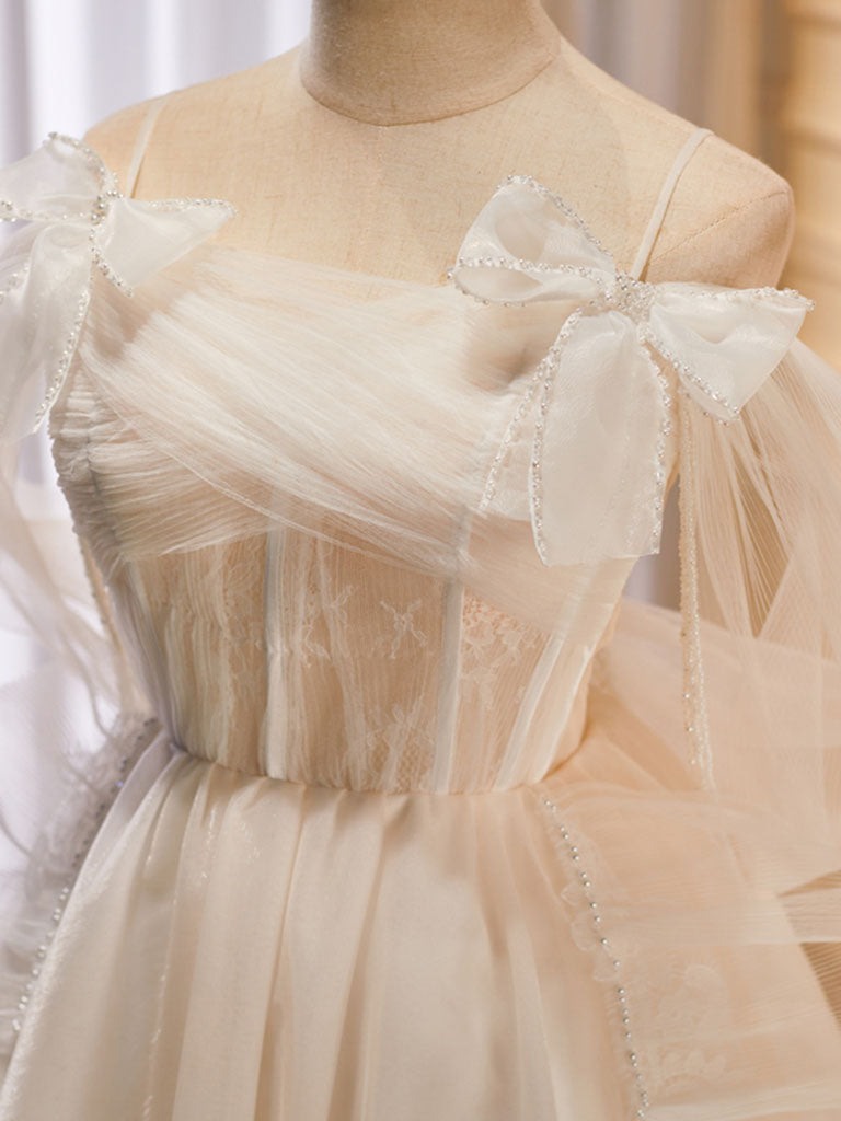 Romantic Flowy Sheer Tulle Short White Prom Dress Occasion Dress - DollyGown